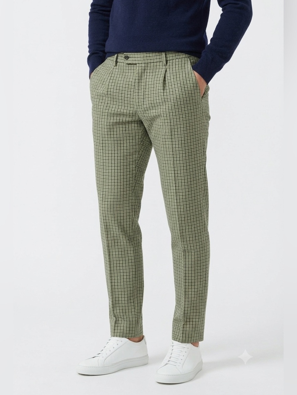 NWT Incotex Cotton Linen Houndstooth Check Pleat Trouser Pants Sz 29